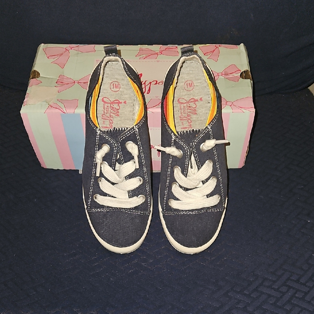 Navy Blue Canvas Sneakers with White Laces